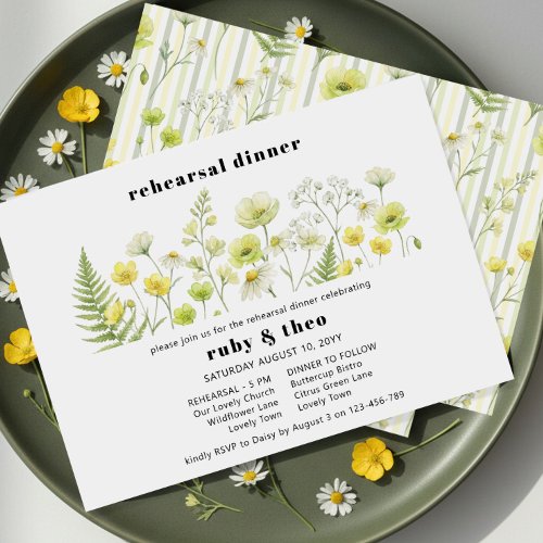 Citrus Wildflower Ghost Stripe Wedding Rehearsal Invitation