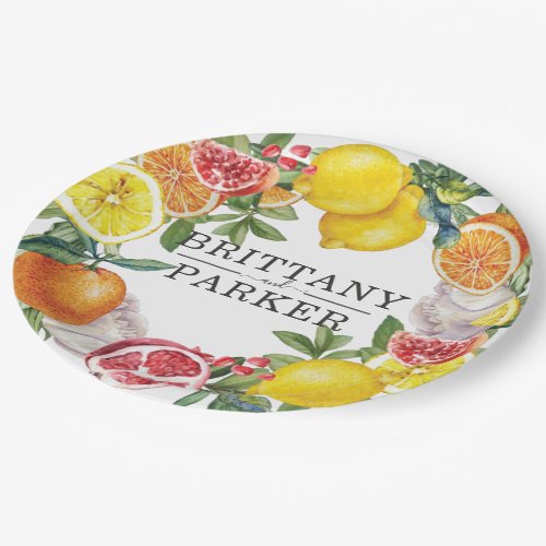 Citrus Wreath Botanical Wedding Paper Plates