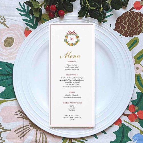 Citrus wreath with Monogram Christ Dinner menu