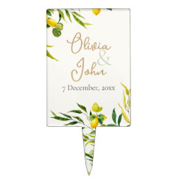 Citrus Yellow and Green Watercolor Lemon Wedding Cake Topper