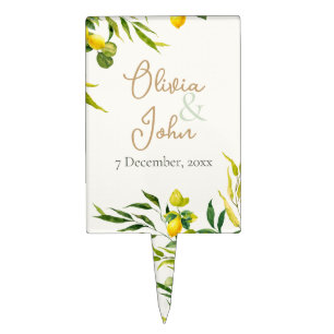 Citrus Yellow and Green Watercolor Lemon Wedding Cake Topper