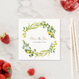 Citrus Yellow and Green Watercolor Lemon Wedding Napkins