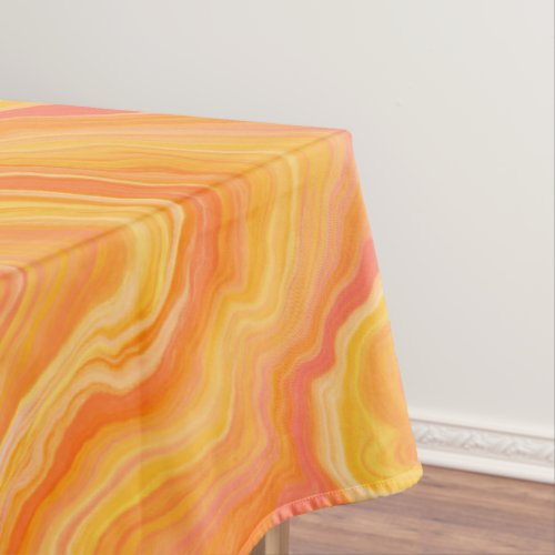 Citrus Yellow and Orange Wavy Stripes Tablecloth