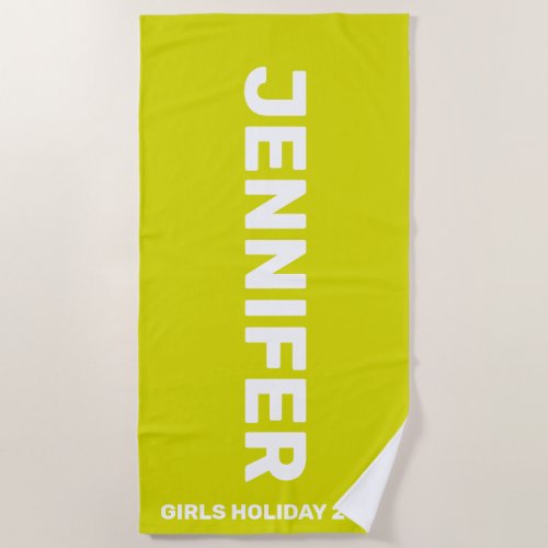 Citrus Yellow And White Personalized Holiday Beach Towel