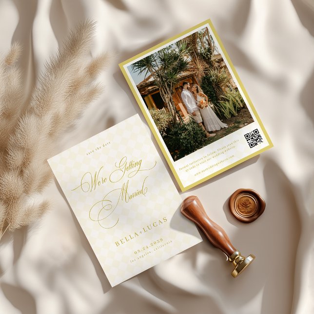Citrus Yellow Check Luxe Summer Wedding Save The Date (Creator Uploaded)