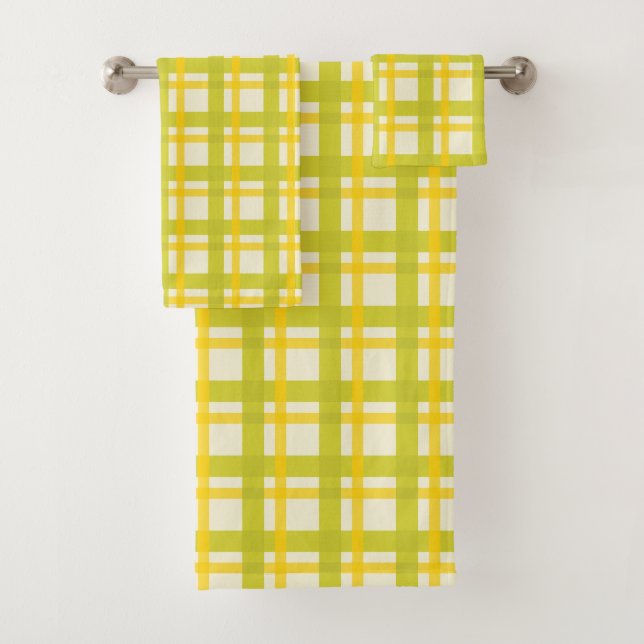 Citrus Yellow Check Pattern Bath Towel Set (Insitu)