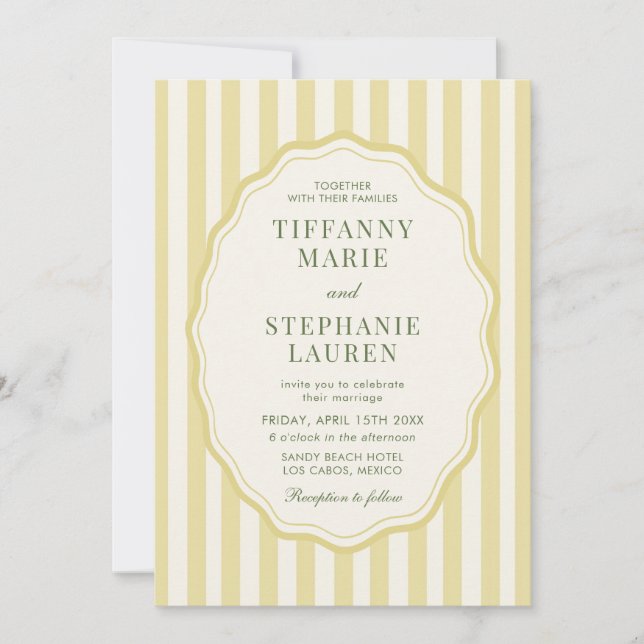 Citrus Yellow Elegant Modern Stripe Wedding Invitation (Front)