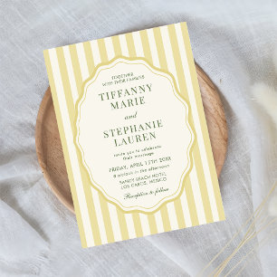 Citrus Yellow Elegant Modern Stripe Wedding Invitation