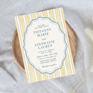 Citrus Yellow Elegant Modern Stripe Wedding Invitation