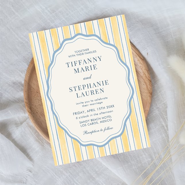Citrus Yellow Elegant Modern Stripe Wedding Invitation (Creator Uploaded)