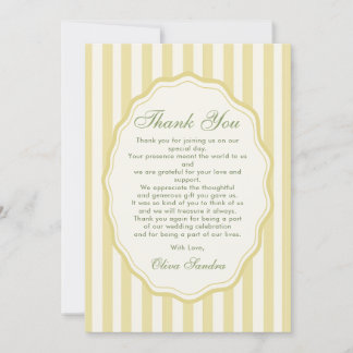 Citrus Yellow Elegant Stripe Wedding Thank You Card