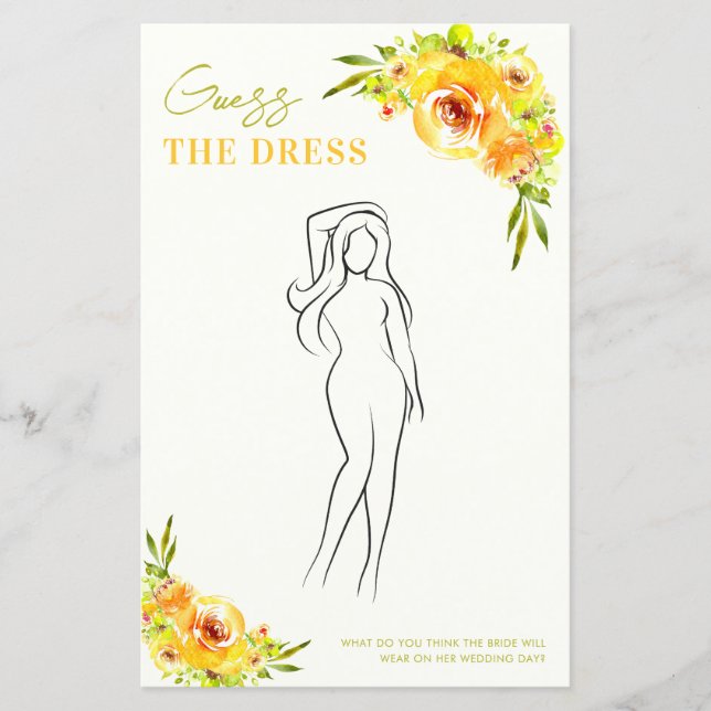Citrus Yellow Floral Guess the Dress Shower Game (Front)