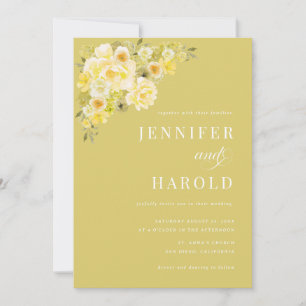 Citrus Yellow & Green Floral All in One Wedding Invitation