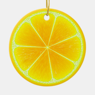 Citrus Yellow Lemon Fruit Slice Ceramic Ornament