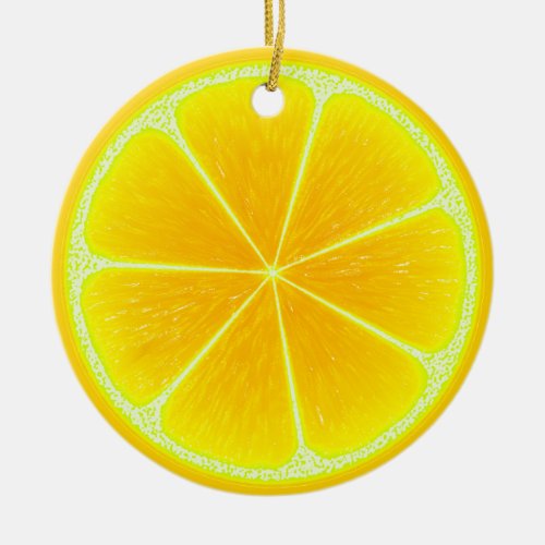 Citrus Yellow Lemon Fruit Slice Ceramic Ornament