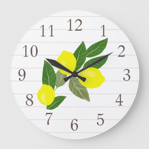 Citrus Yellow Lemon Stripes Wall Clock