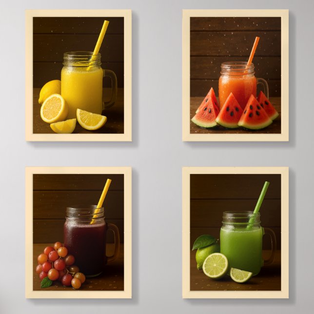 Citrus & Zest – Summer Fruit Juice Wall Art Set  (Front)