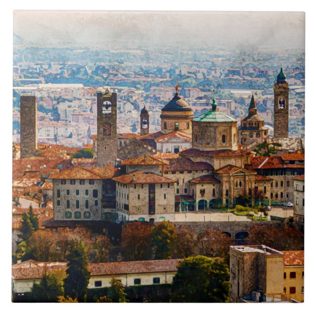 Citta Alta in Bergamo, Italy Ceramic Tile (Front)