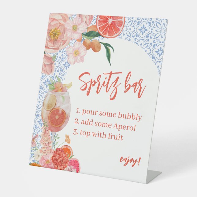 Citurs Orange Aperol Spritz Bar Bridal Shower Pedestal Sign (Front)