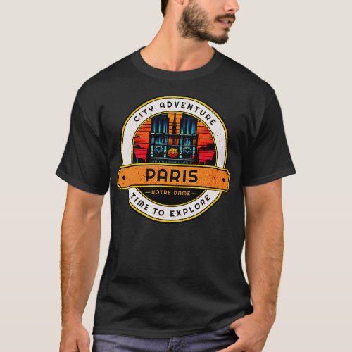 City Adventure Notre Dame Paris Retro Design T_Shirt