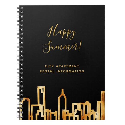 City apartment rental information black gold notebook