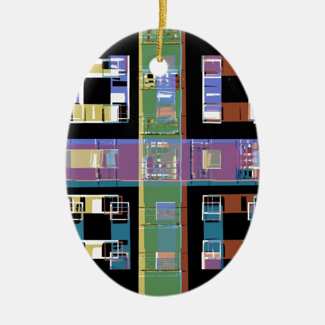 City apartments at night ceramic ornament (Front)