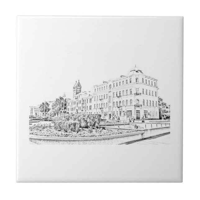 City Architecture Buildings Sketch Ceramic Tile (Front)