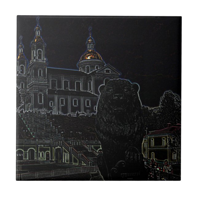 City Architecture Church Lion Sketch Ceramic Tile (Front)
