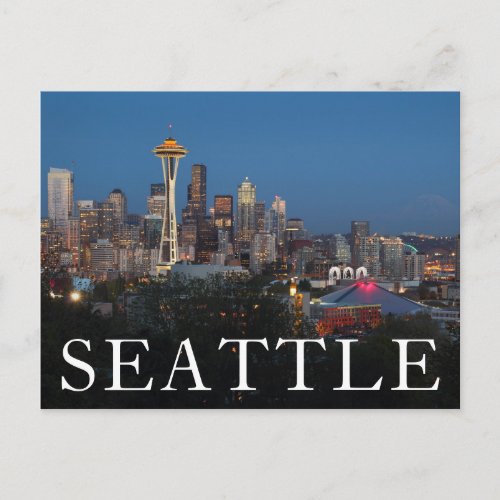 City at Night  Seattle Washington Postcard