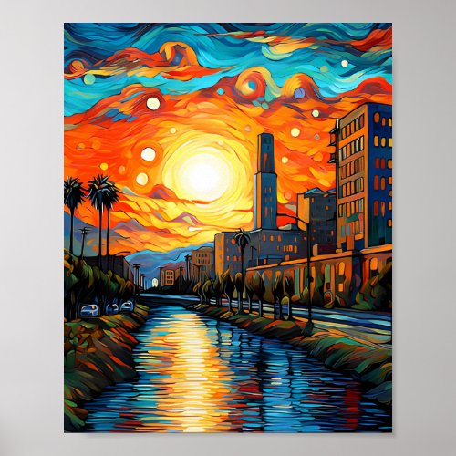 City at sunset Vincent Van Gogh Style  Poster