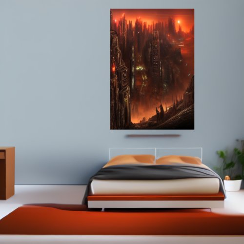 City at the gate of Hell  AI Art  Poster