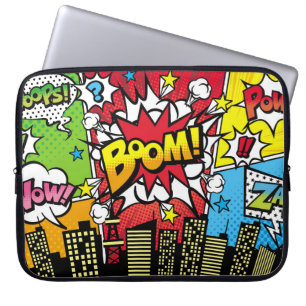 City background material with comic art style spee laptop sleeve
