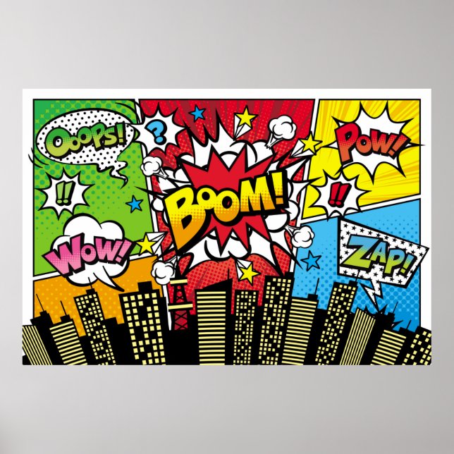 City background material with comic art style spee poster (Front)