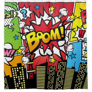 City background material with comic art style spee shower curtain