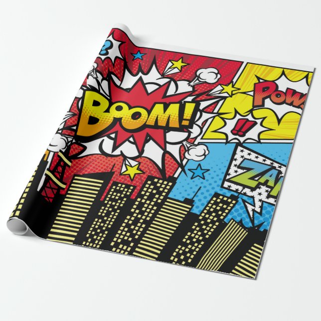 City background material with comic art style spee wrapping paper (Unrolled)