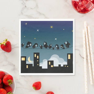 City Birds On A Wire Starry Sky Napkins