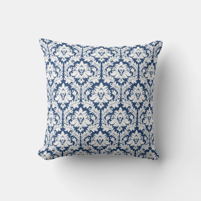 City Blue Damask pattern Throw Pillow (Front)