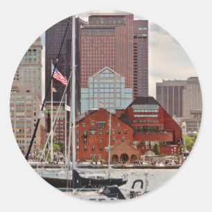City - Boston Ma - Harbor walk skyline Classic Round Sticker