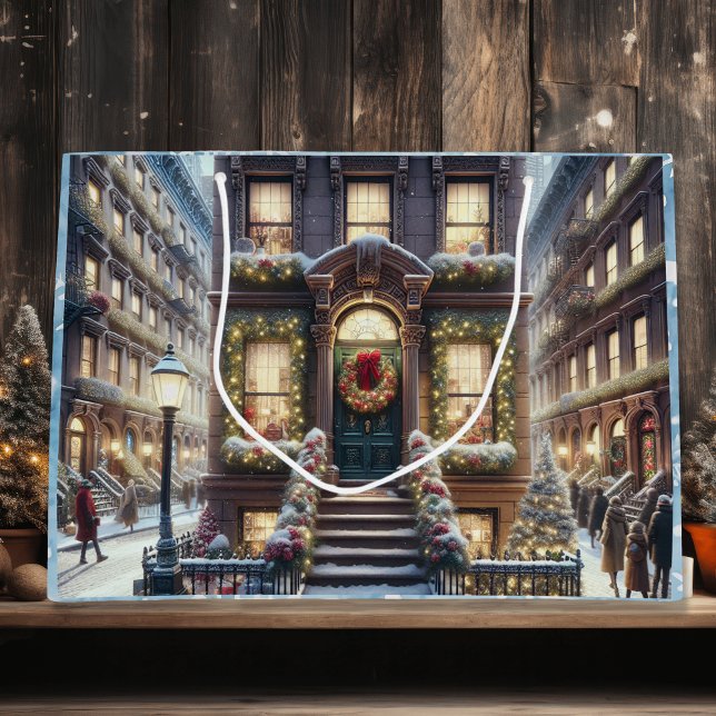 City Brownstone at Christmas  Large Gift Bag (Creator Uploaded)