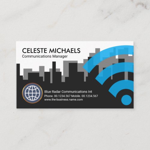 City Building Skyline Blue Radar Communications Business Card