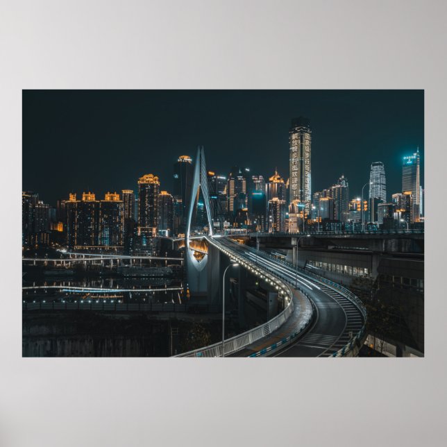 CITY BUILDINGS DURING NIGHT TIME POSTER (Front)