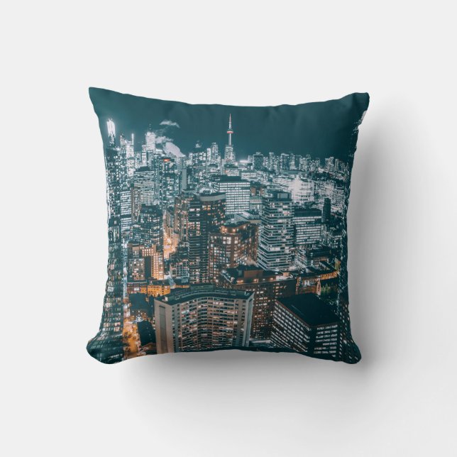 CITY BUILDINGS ON TOP VIEW THROW PILLOW (Front)