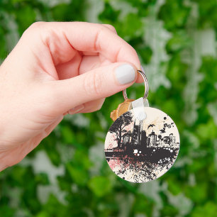 City Buildings Urban Drawing Keychain