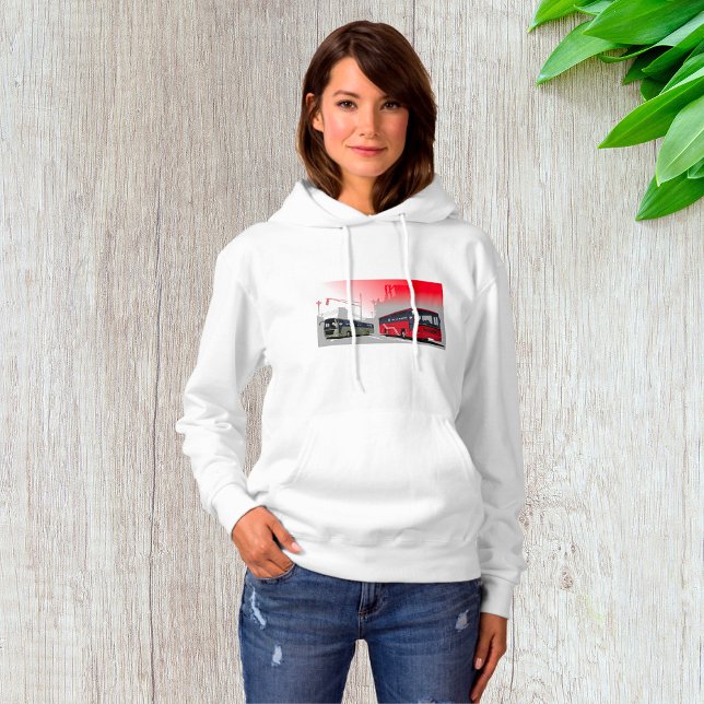 City Buses Red Green Coaches on Urban Street Hoodie (Creator Uploaded)