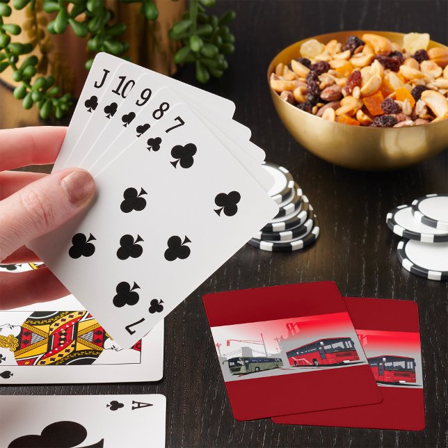 City Buses Red Green Coaches on Urban Street Poker Cards (Creator Uploaded)