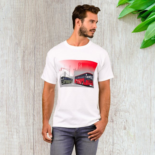 City Buses Red Green Coaches on Urban Street T-Shirt (Creator Uploaded)