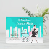 City Carriage Neutral Pregnant mom Baby Shower Invitation (Standing Front)