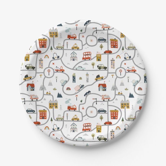 City Cars Birthday  Paper Plates (Front)