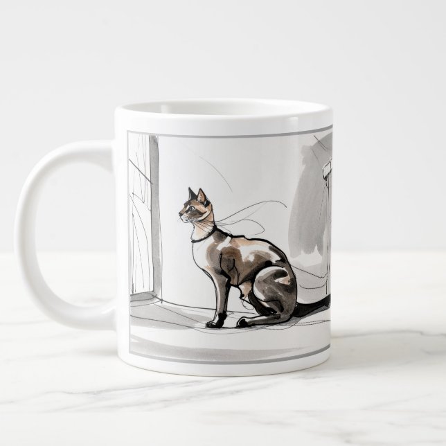 City Cat Looking Stylish Minimalist Art Giant Coffee Mug (Left)