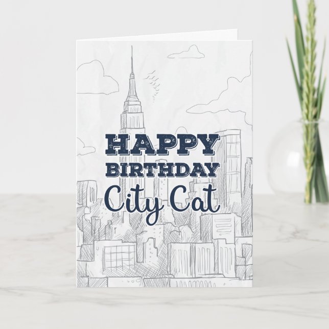 City Cat New York City Birthday Card (Front)